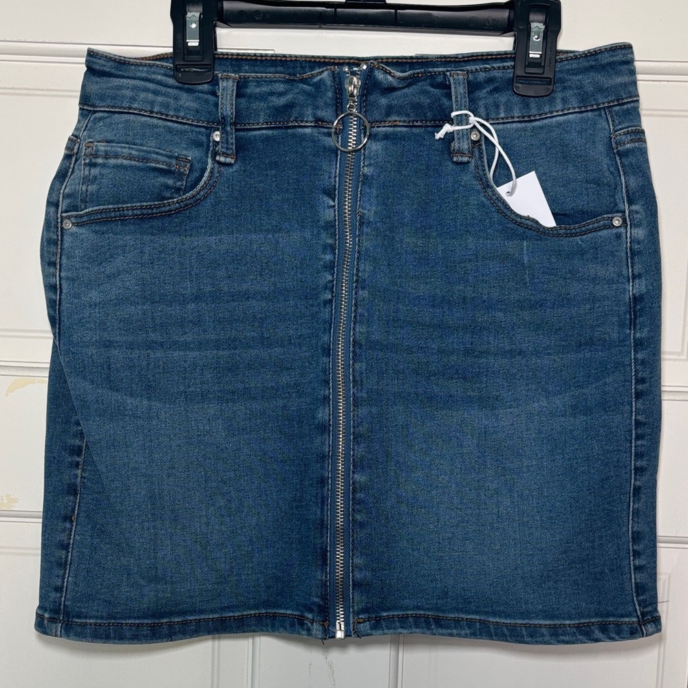 Denim Skirt with Zip Front